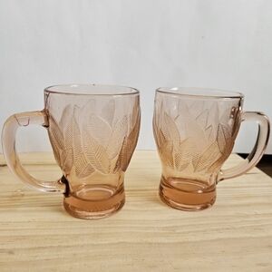 Vintage 2 KIG Peach Embossed Leaves Coffee Cups